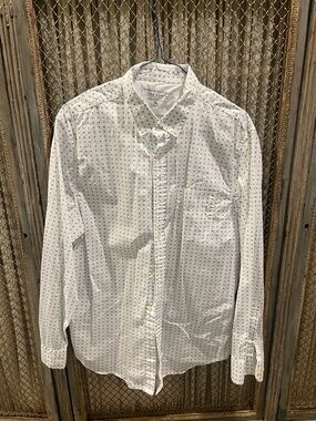 Banana Republic White Button-Down Shirt with Micro Print